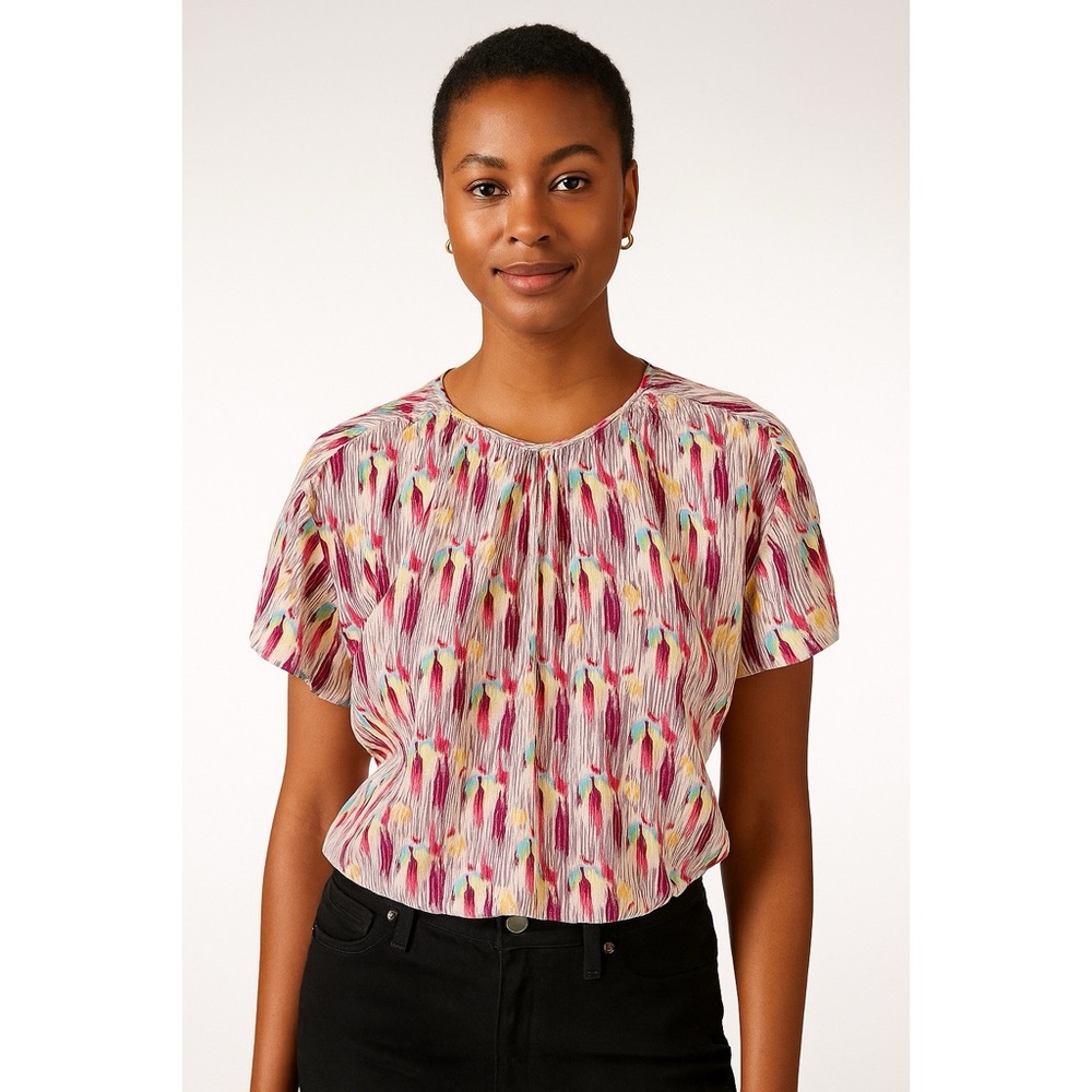 bimba & lola | Abstract Print Lightweight Silky Short Sleeve Detail Blouse